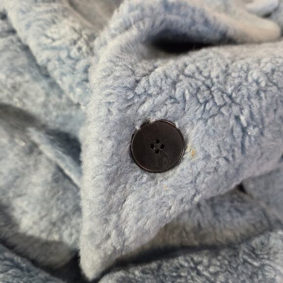 Zara Teddy Coat Womens S Blue Double Breasted Mid Length Faux Pockets Faux Fur - Picture 2 of 10